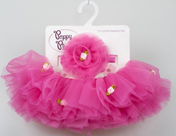 BABY ROSE TODDLER TUTU HEADBAND SET - Fuschia