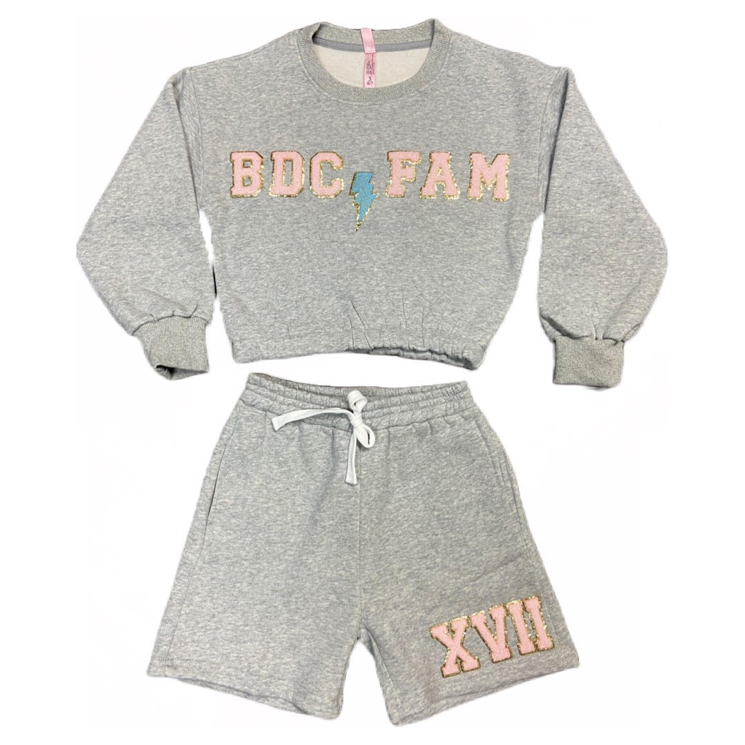 BDC Patchwork Shorts & Sweatshirt Set (Black or Grey- Youth)